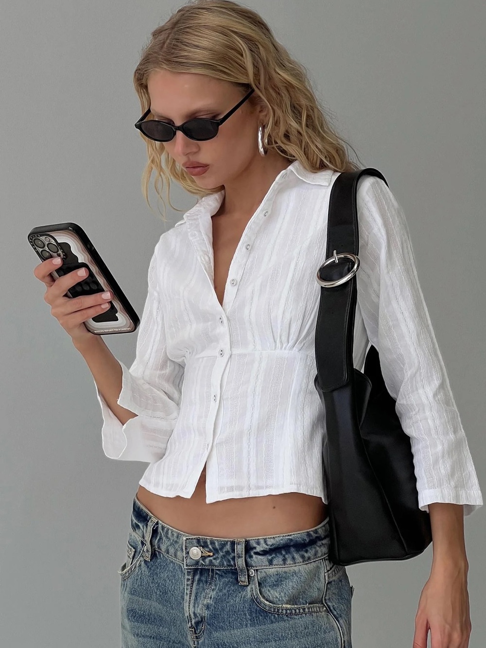 Princess Polly Taelynn 3/4 Sleeve Button Up Shirt White Size 2